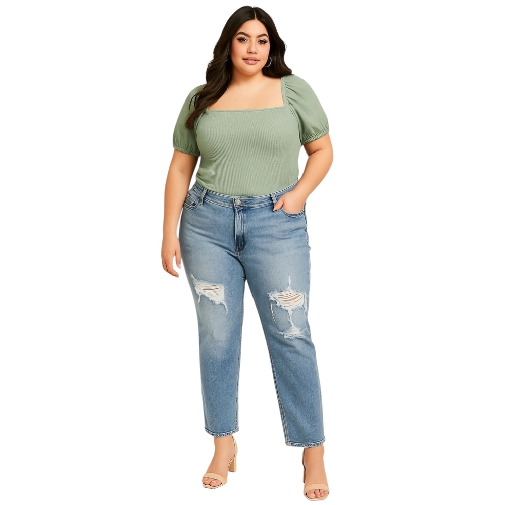 Old Navy Medium Wash High Rise Straight Leg Distressed Denim Jeans Plus Size 14
